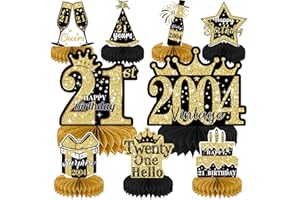 MAOYUES 9PCS Black Gold 21st Birthday decorations 21th birthday Centerpieces for Tables Decorations,2004 Aged to Perfection Tables Toppers