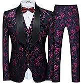 Copiladen Men Suit 3 Piece Slim Fit Tuxedo for Men Paisley Suit Tux Shawl Lapel One Button Blazer Waistcoat Pant Set for Prom
