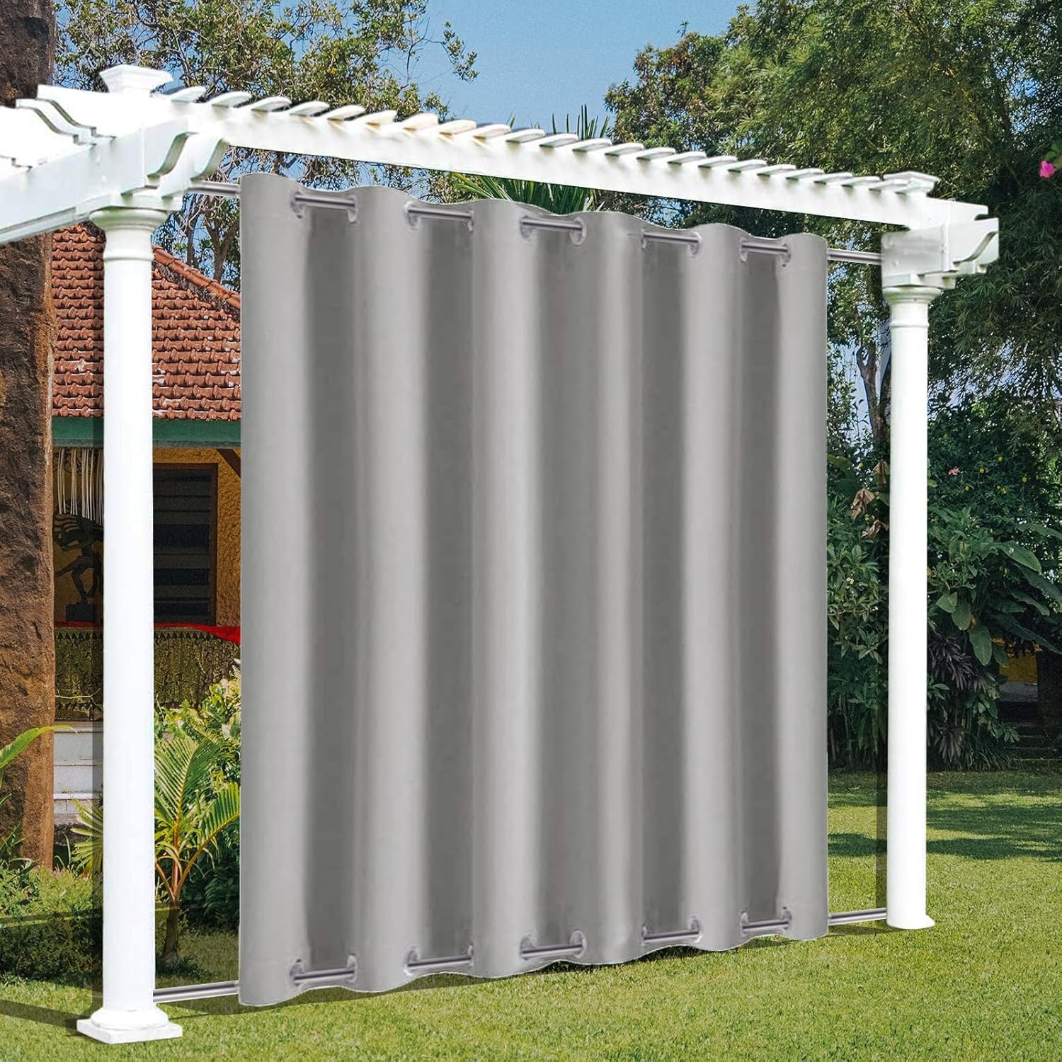 Outdoor Curtains - ZWGQZYTX Waterproof Indoor/Outdoor Curtains for Patio Porch Thick Privacy Grommet Curtain Gazebo Shower Curtain Light Grey (W90.55 * H47.24)(1 Panel)