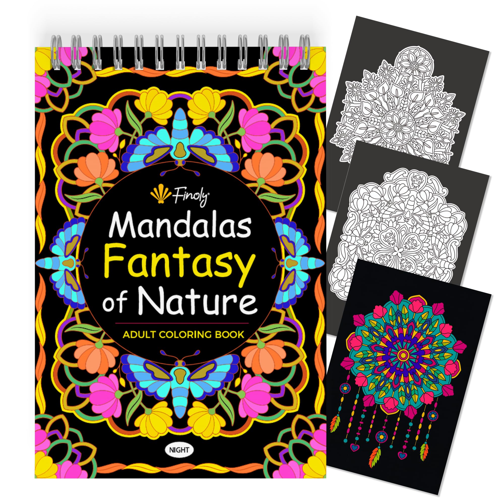 Finoly Mandalas Adult Coloring Book | Mandalas Notebooks for Kids | Mandalas for Coloring in A4 Size | Premium Paper | Spiral Binding (Night Fantasy of Nature) — image 1