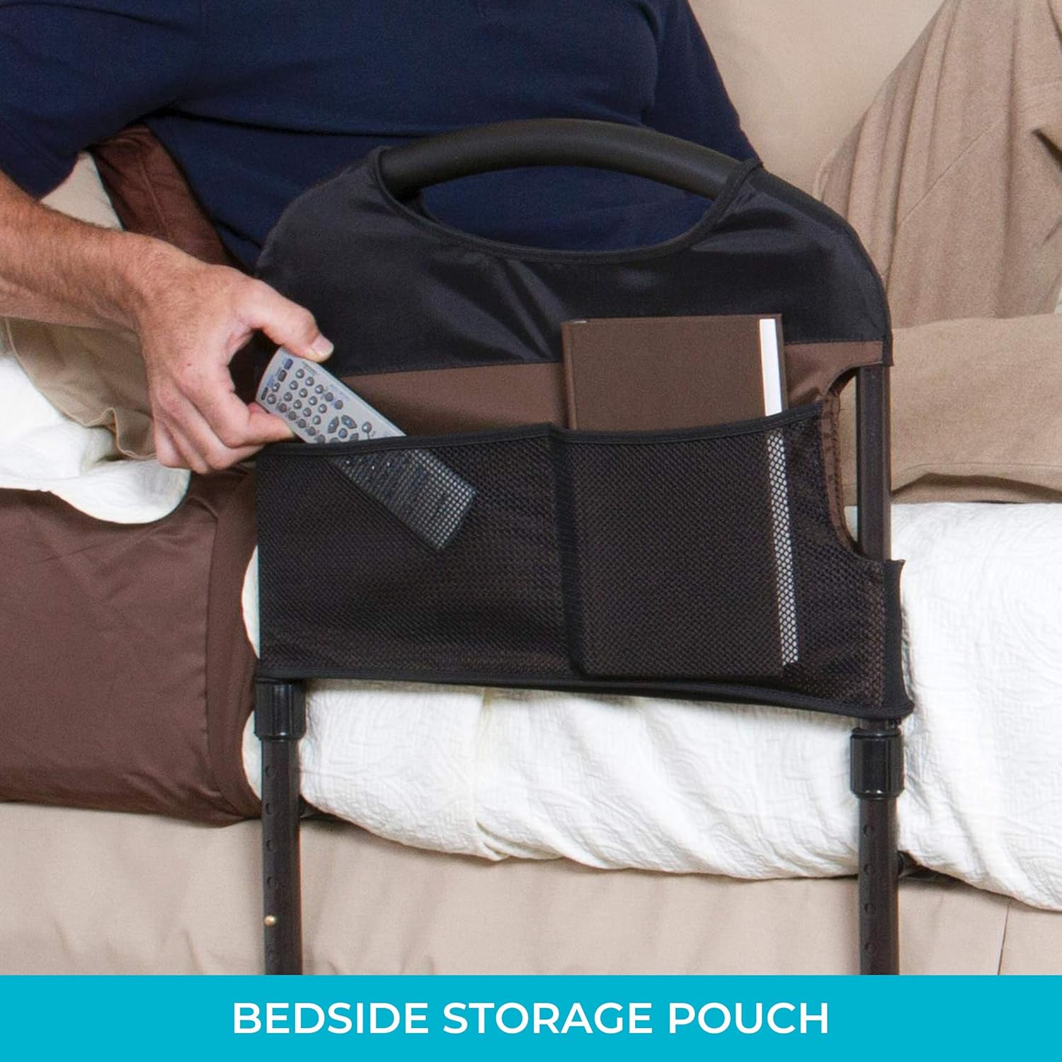 Stander Stable Rail, Bed Assist Rail for Elderly Adults, Senior Bed Handle with Adjustable Legs and Organizer Pouch: Health & Personal Care