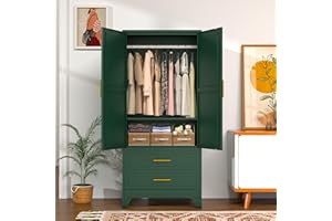 GAIOUS 71" Metal Armoire Wardrobe Closet, Metal Wardrobe Cabinet with Hanging Rod (Green)