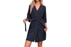 Ekouaer Women Waffle Knit Robes Soft Lightweight Bathrobe Knee Length Loungewear S-XXL