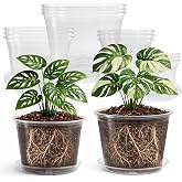Bluepro Clear Nursery Pots with Saucers, 5/6/8/10 Inch, 12-Pack | Clear PET, 3 Each of Four Large Sizes, Drainage Holes, Root