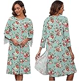 Liokoc Hospital Gowns for Women Tear Away Snap 3/4 Sleeve Open Back Post Shoulder Surgery Dresses Delivery Nightgown S-3XL