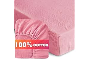 PTRBTY&HISDE Muslin Crib Sheets for Girls and Boys,Baby Crib Sheets,Baby Sheets for Crib,Soft Crib Sheets Fitted Baby Toddler Bed Sheets 28" x 52"(1 Pack Pink)