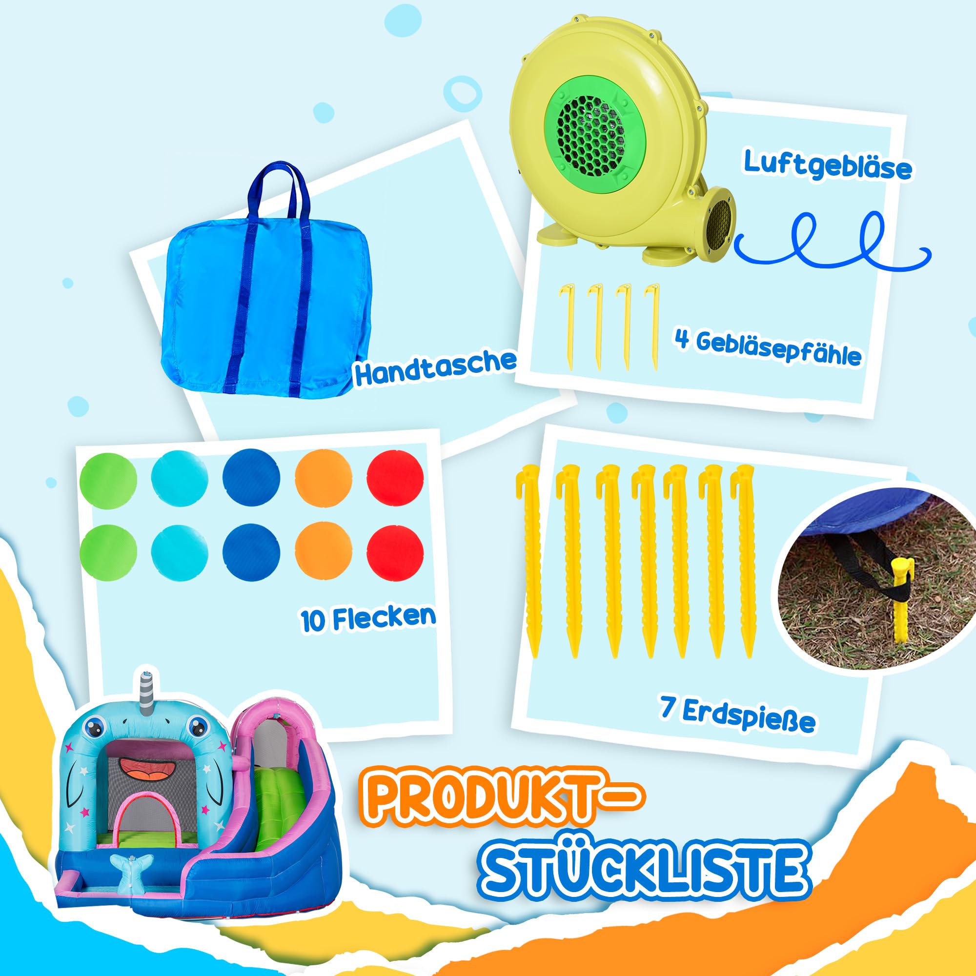 Outsunny Aufblasbare Hüpfburg mit Gebläse, Wasserspielcenter inkl. Sicherheitsnetz, Wasserrutsche, Spielburg Wasserpark für Kinder 3 bis 8 Jahre, 330 x 280 x 200cm 6