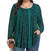 MUSE SHOW Plus Size Tops for Women Fall Long Sleeve Shirts Blouses Flowy Loose Fit 1X-5X