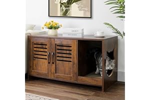 Zerbuger Large Wooden Cat Litter Box Enclosure, Hidden Dog Proof Litter Box with Cat Scratch Pad, Cat Washroom Cabinet, Cat House 37" L x 18.5" D x 21.3" H, Rustic Brown