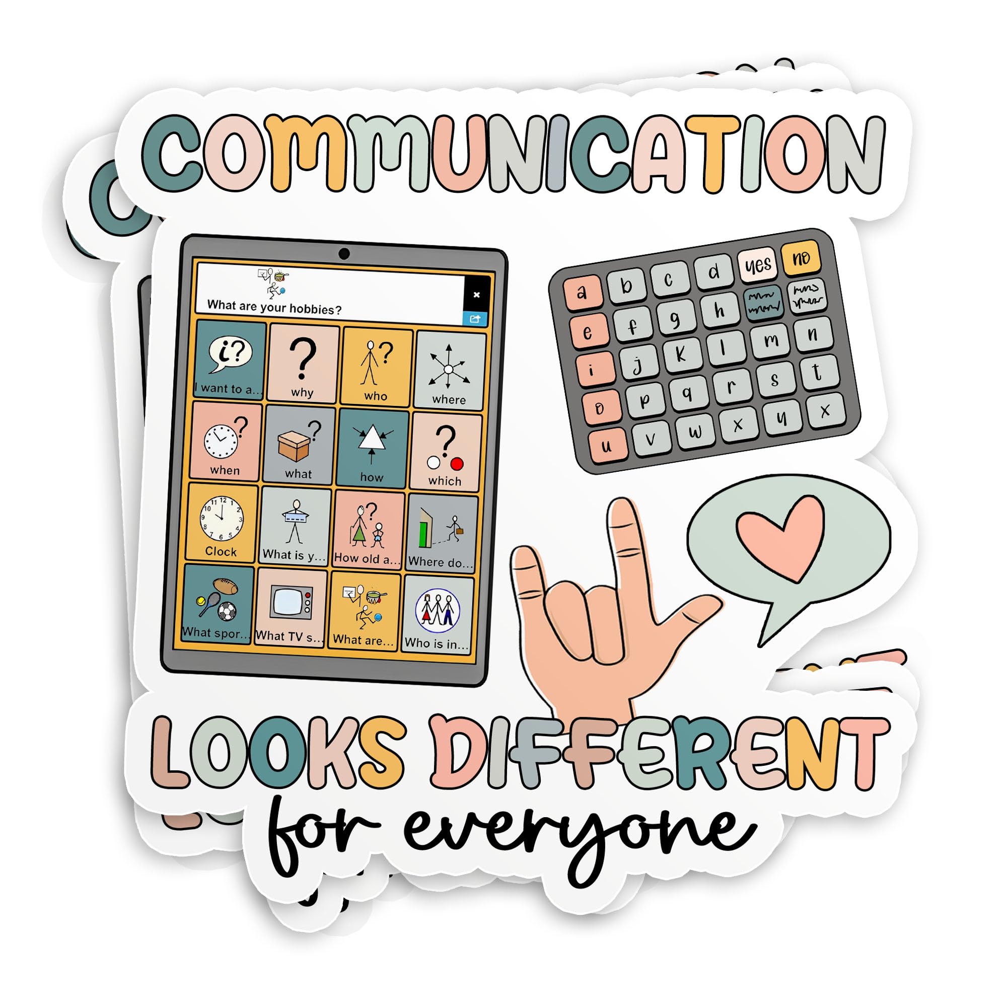 Photo 1 of (3Pcs-3") Communication Looks Different for Everyone Sticker - Autism Awareness SPED Teacher Special Education Waterproof Die-Cut Vinyl Decal for Laptop, Water Bottle, Hard Hat Gift 3 Inches