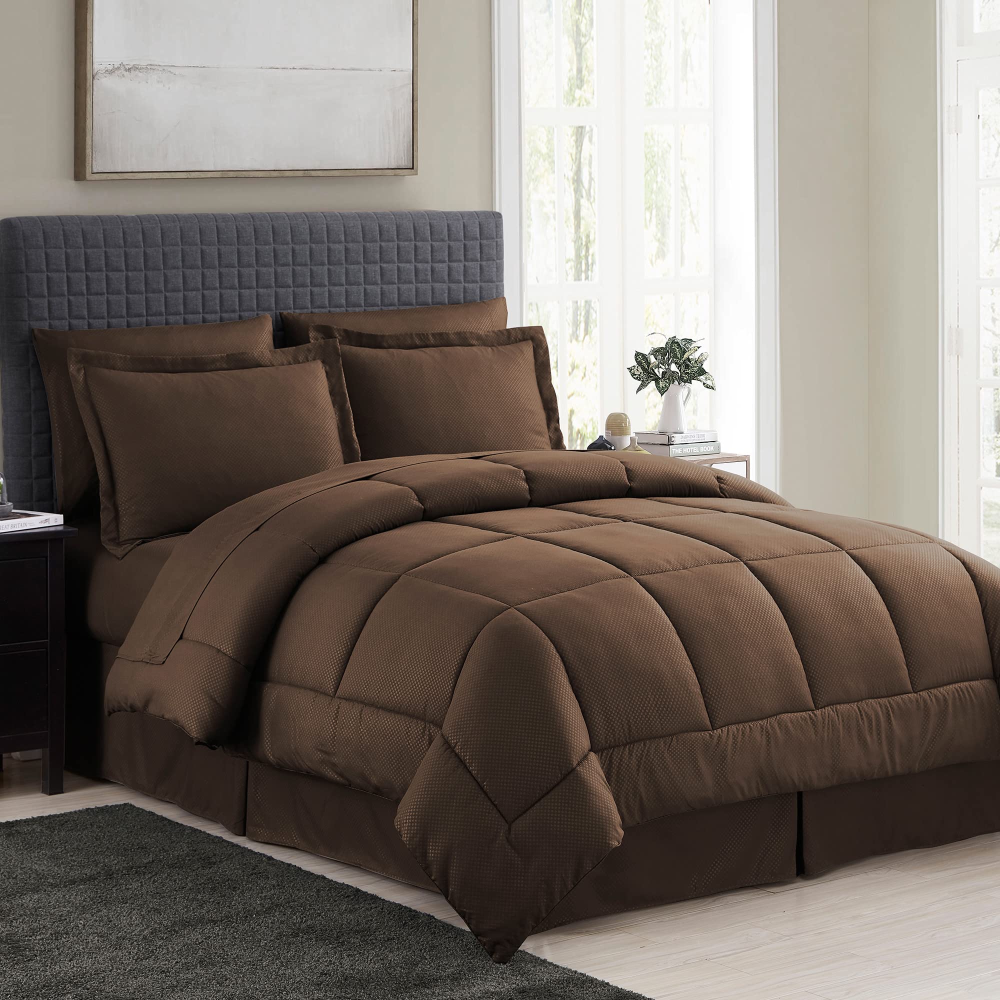8 Piece Comforter Set Bag with Checkered Design, Case Pack (Pack of 3)