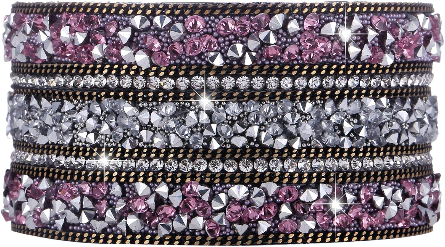 Morella Women’s Glitter Bracelet with Zirconia Stones and Magnetic Clasp - Pink Silver, 18.5 cm - Image 3