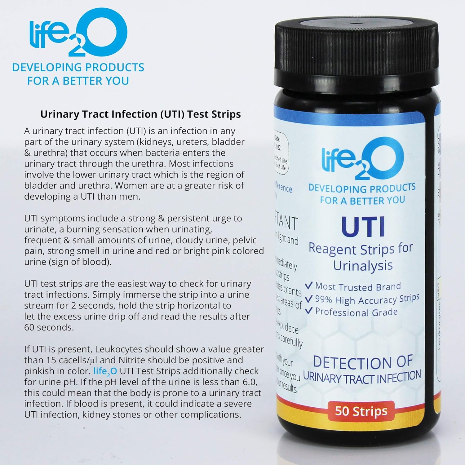 Complete 4-in-1 Urinary Tract Infection Test Strips 50ct, Urine Test Strips for Women, Leukocytes, Nitrite, pH and Blood Testing at Home, Medical Grade High Precision, Test Kit for UTI Treatment: Health & Personal Care