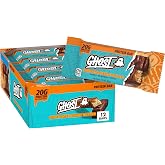 Ghost Chocolate Peanut Butter Protein Bar, 20g Protein, 2g Sugar, 12 ct | 270 Calories per Dual-Bar Pack, Crisp Cookie &amp; Caramel Layers, Chocolatey Coating, Gym-Ready, 27.6 oz