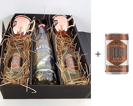 Moscow Mule Set/Geschenkset – Grasovka Büffelgras Vodka 0,7l 700ml (40% Vol) + 2x Goldberg Kupferbecher + 2x Goldberg Intense