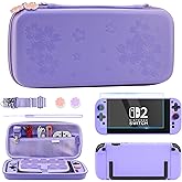 RHOTALL Purple Cherry Blossom Carrying Case for Nintendo Switch 2 (2025) 7.9 Inch, Cute Protective Portable Travel Carry Case Hard Shell Cover for Switch 2, Screen Protector, 2 Thumb Caps - Sakura