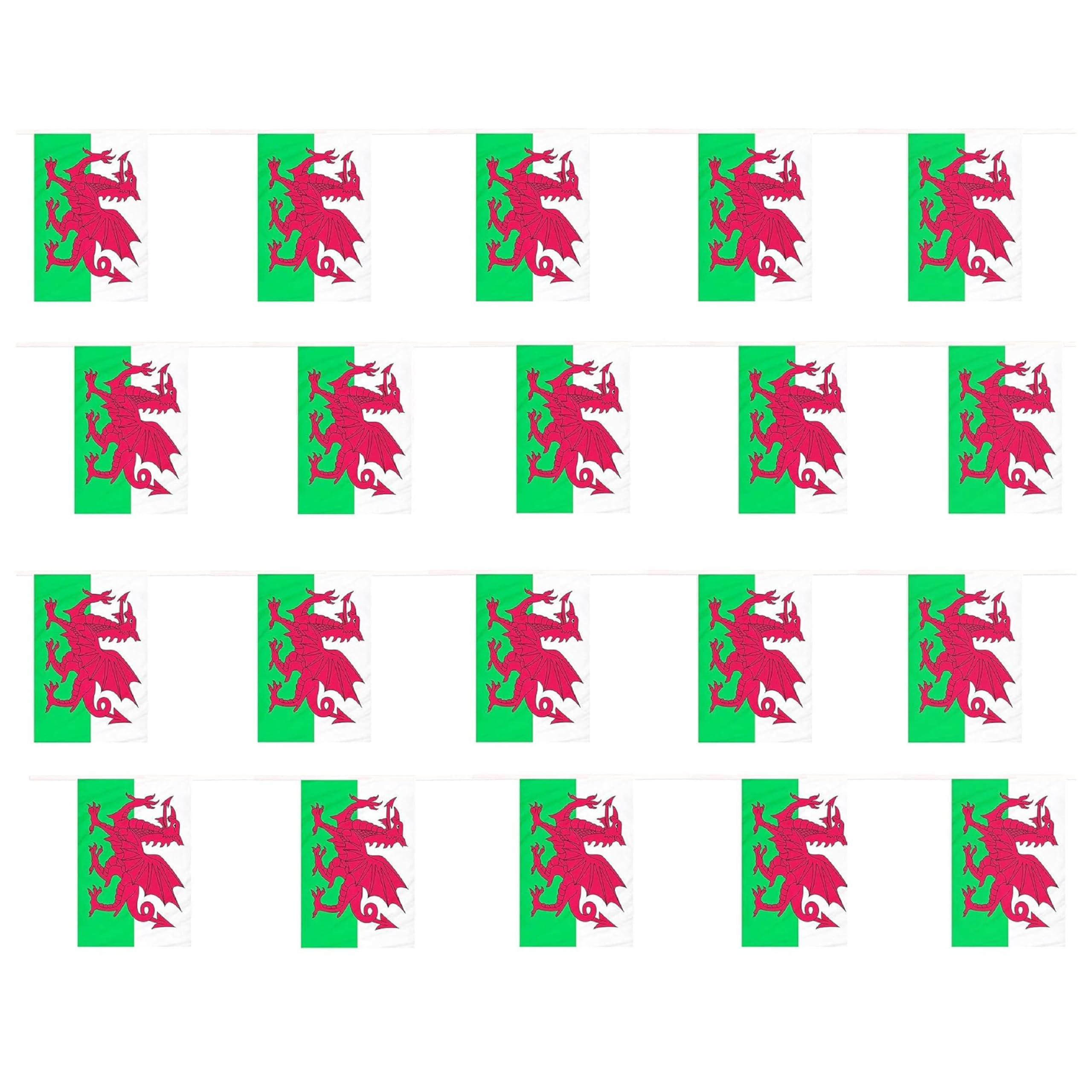 I LOVE FANCY DRESS Wales Flag Bunting - 10m 33ft - 20 Flag - Plastic All Weather Welsh Bunting Decoration for Indoor Outdoor Sporting Events, Street Parties, Festivals and Celebrations