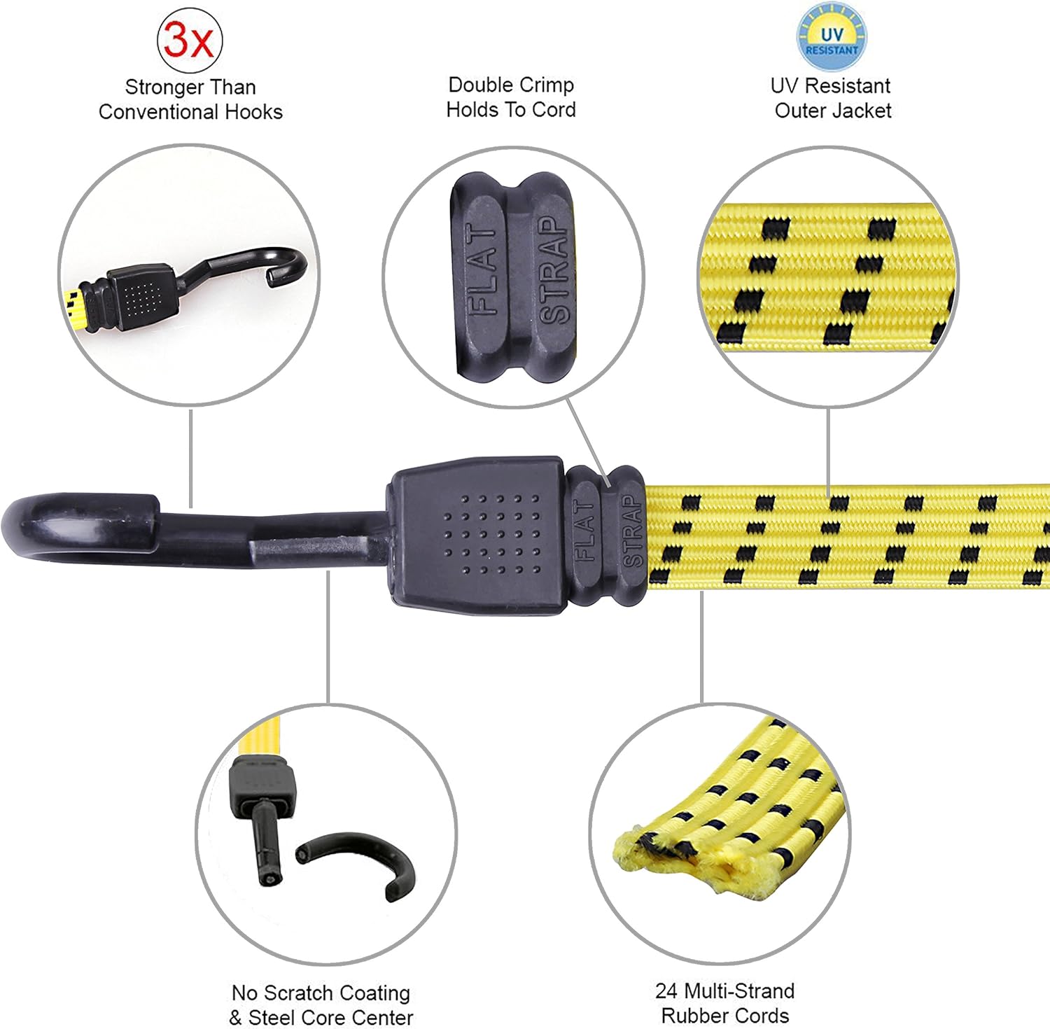 Cartman Ultra 48" Black/Yellow Flat Bungee Cord, 2pk x 48": Kitchen & Dining