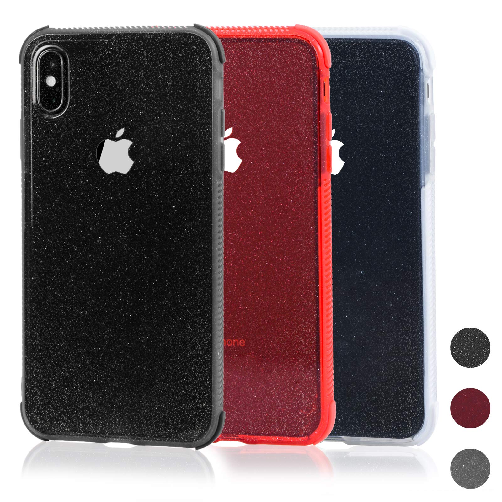 Voilamart iPhone X Case, iPhone Xs Case Bling Shiny Cute Pattern Design Sparkle Glitter Anti-Slick/Protective Case for iPhone X/Xs 5.8 Inch, Red