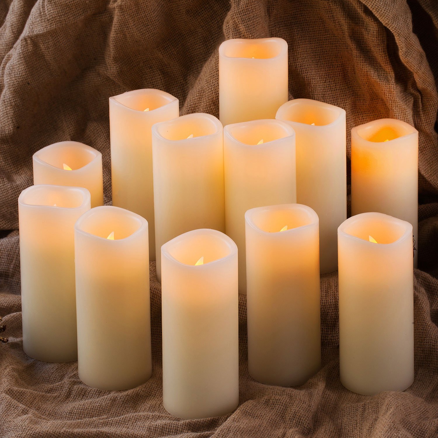 Enpornk Set of 12 Flameless Candles Battery Operated LED Pillar Real Wax Flickering Electric Unscented Candles with Remote Control Cycling 24 Hours Timer, Ivory Color