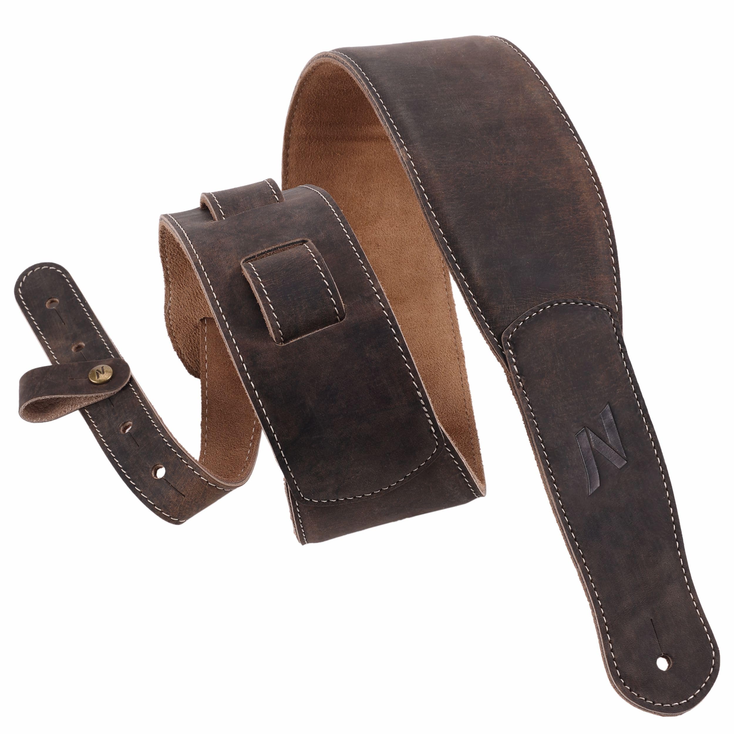 Nefelibata 3-Inch Guitar Strap, Full Grain Leather with Foam Padding and Cable Organizer Loop for Kids, Men and Women for Acoustic, Bass and Electric Guitar(Chocolate Brown)