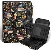 Icycay Book Witchy Wallet Women Small RFID Blocking Bifold, Credit Card Holder, Zipper Coin Pocket, PU Leather, Compact, Travel, 4 ID Window, 14 Card Slots, Cash Purse, Ladies Woman Female Girls