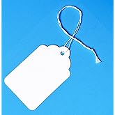 500 White Merchandise Tags #8 with String Attached – 2 3/4” x 1 11/16” – Paper Pre-Strung Marking Tags with 6” String for Pri