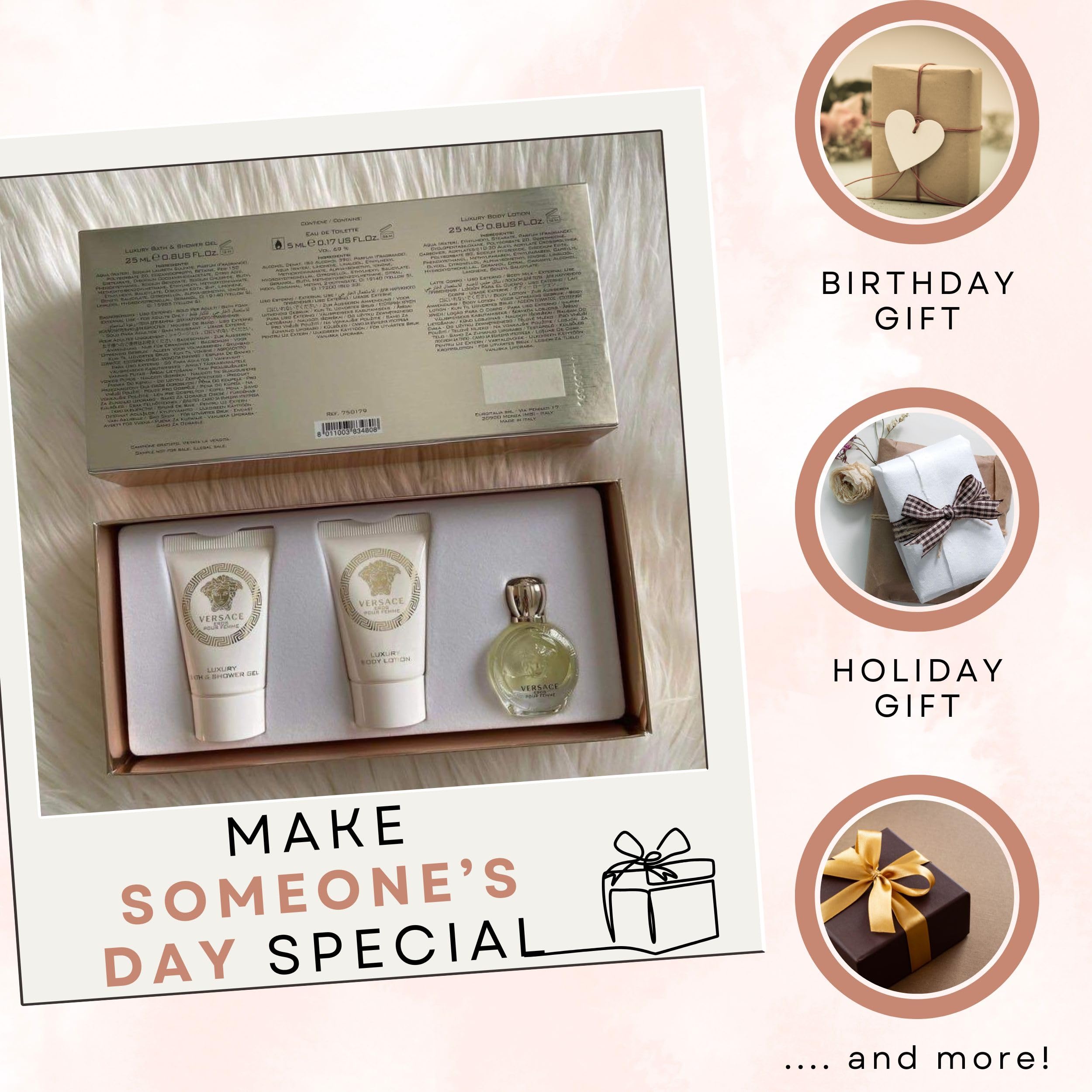 Versace Eros Pour Femme Perfume for Women Travel Mini Gift Set- EDP, Shower Gel, Body Lotion