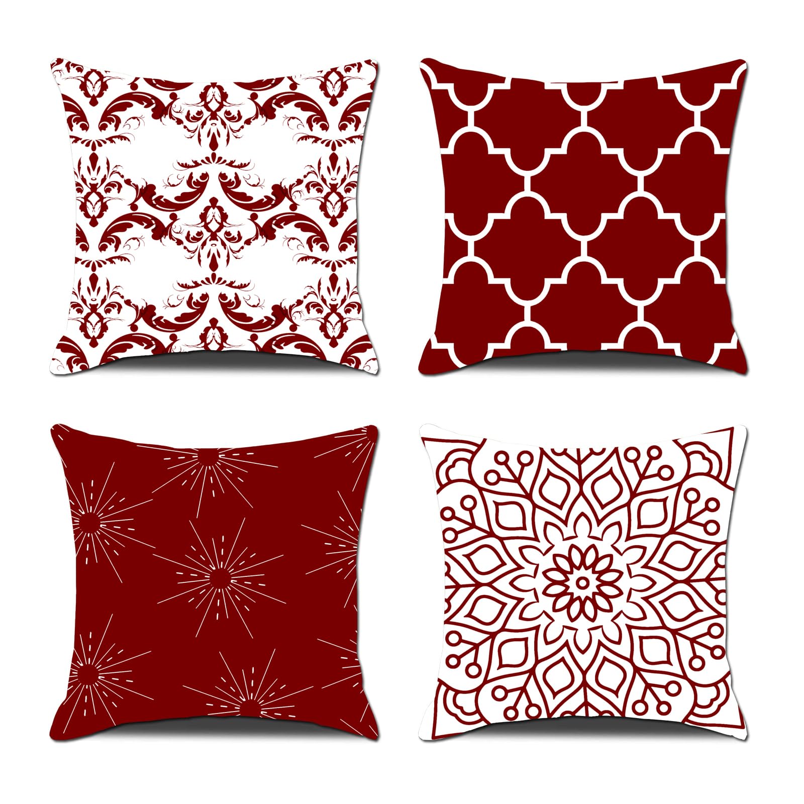 Cushion Covers 40cm x 40cm Wine Red Velvet 4pcs Double Print Soft Throw Pillow Case 16x16inch Square Decorative Cushion Cover for Sofa Chair Patio Garden Blench Living Room Car Home Decor