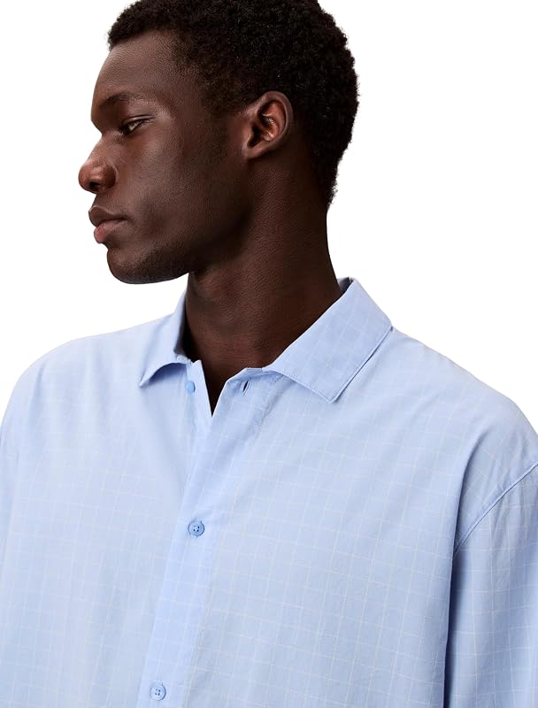 Herren Hemd Button Down Pyjama-Top, Blau (19473 Plotter Plaid+Frozen Fjord), L