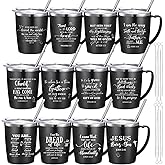 Widecook 12 Pcs Valentines Christian Coffee Mugs with Lid and Straw Bible Verse Religious Gifts Tumbler 12 oz Stainless Steel Insulated Inspirational Tumbler for Church Women Men(Black)