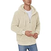 iWoo Men's Fuzzy Sherpa Hoodie Sweatshirt Long Sleeve Full Zip Soft Fleece Jackets Winter Hooded Outwear