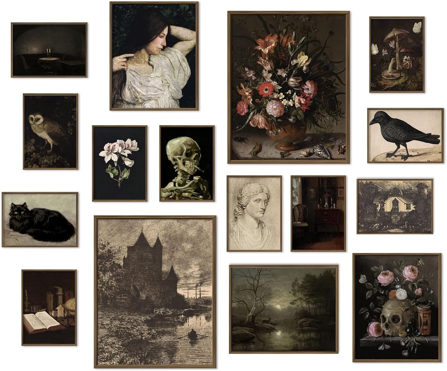 Paintings - ANERZA 16 PCS Gothic Wall Art Decor, Dark Academia Wall Prints for Bedroom, Witchy Posters for Room Aesthetic, Wall Collage Kit Pictures for Living Room, Moody Halloween Dorm Gallery Home Decor