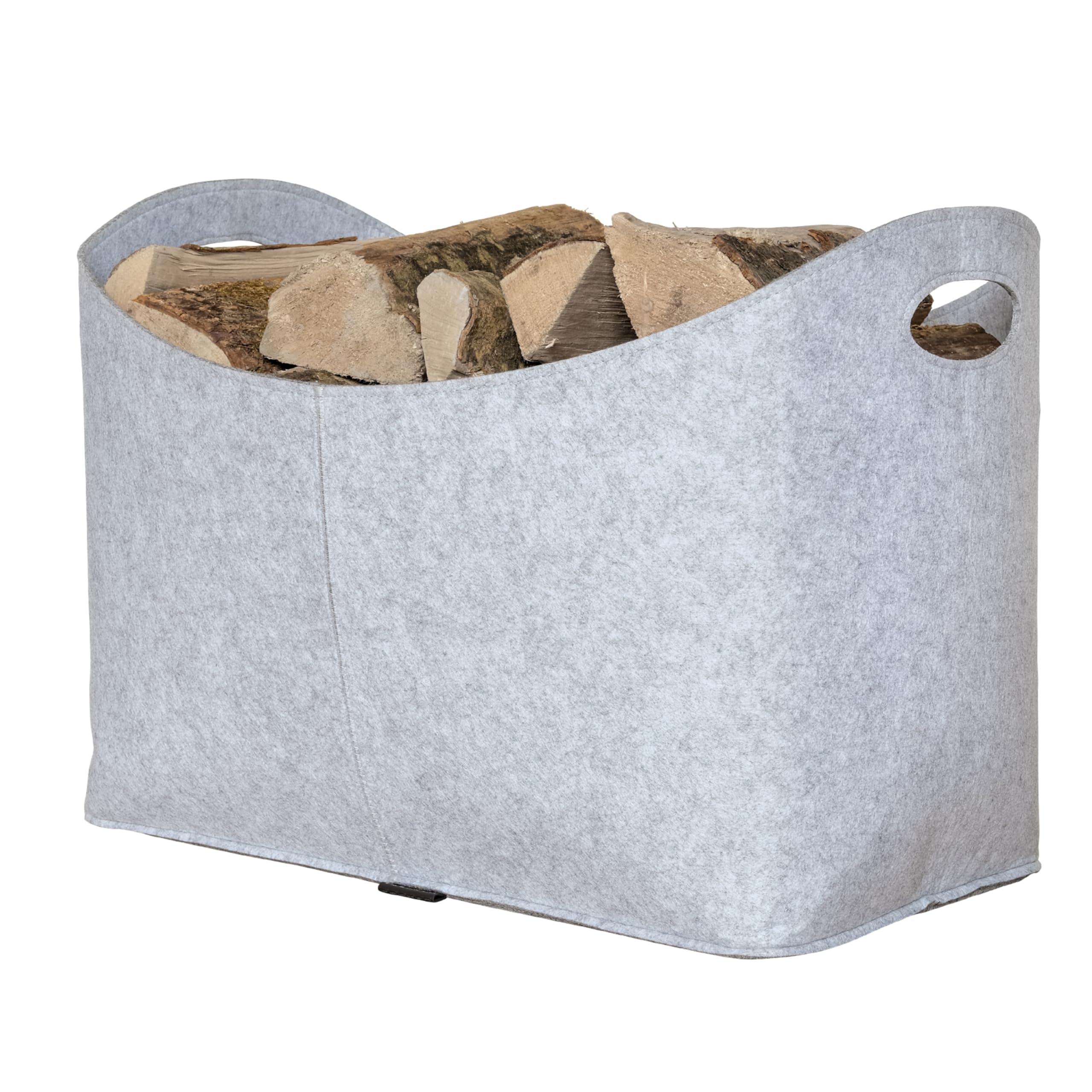 Rubberneck Felt Firewood Basket XL with Handles for Wood, Newspapers, Magazines, 54 x 39 x 30 cm, Grey