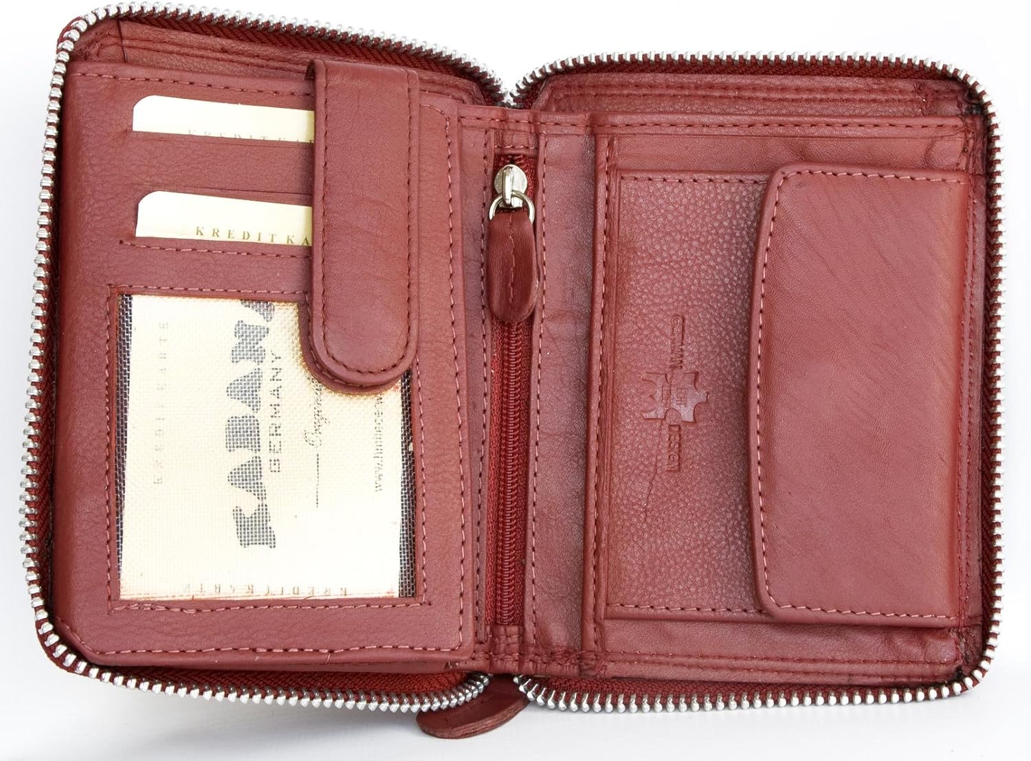 Kabana Dark Red Genuine Leather Zip-around Wallet - Image 3
