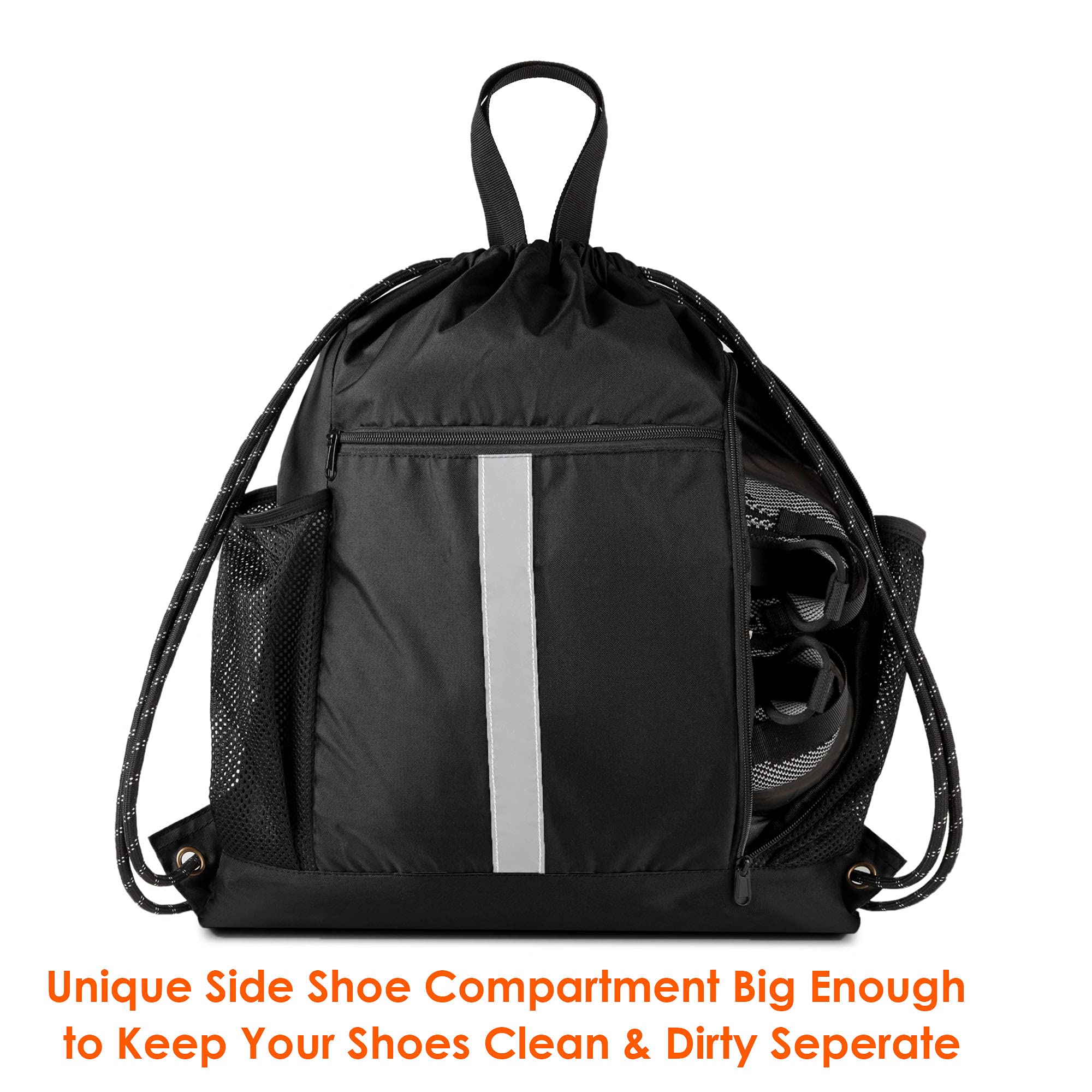BeeGreen Drawstring Backpack Sports Gym Bag With Shoe Compartment and Two Water Bottle Holder …