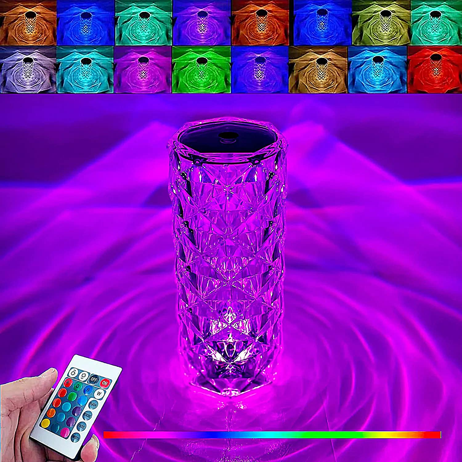 Gutsyluv Crystal Diamond Table Lamp,16 Color Changing RGB Touch Control Bedside Lamp,USB Romantic Rose Acrylic 3D Night Light with Remote for Mother's Day Valentines Wedding Decoration