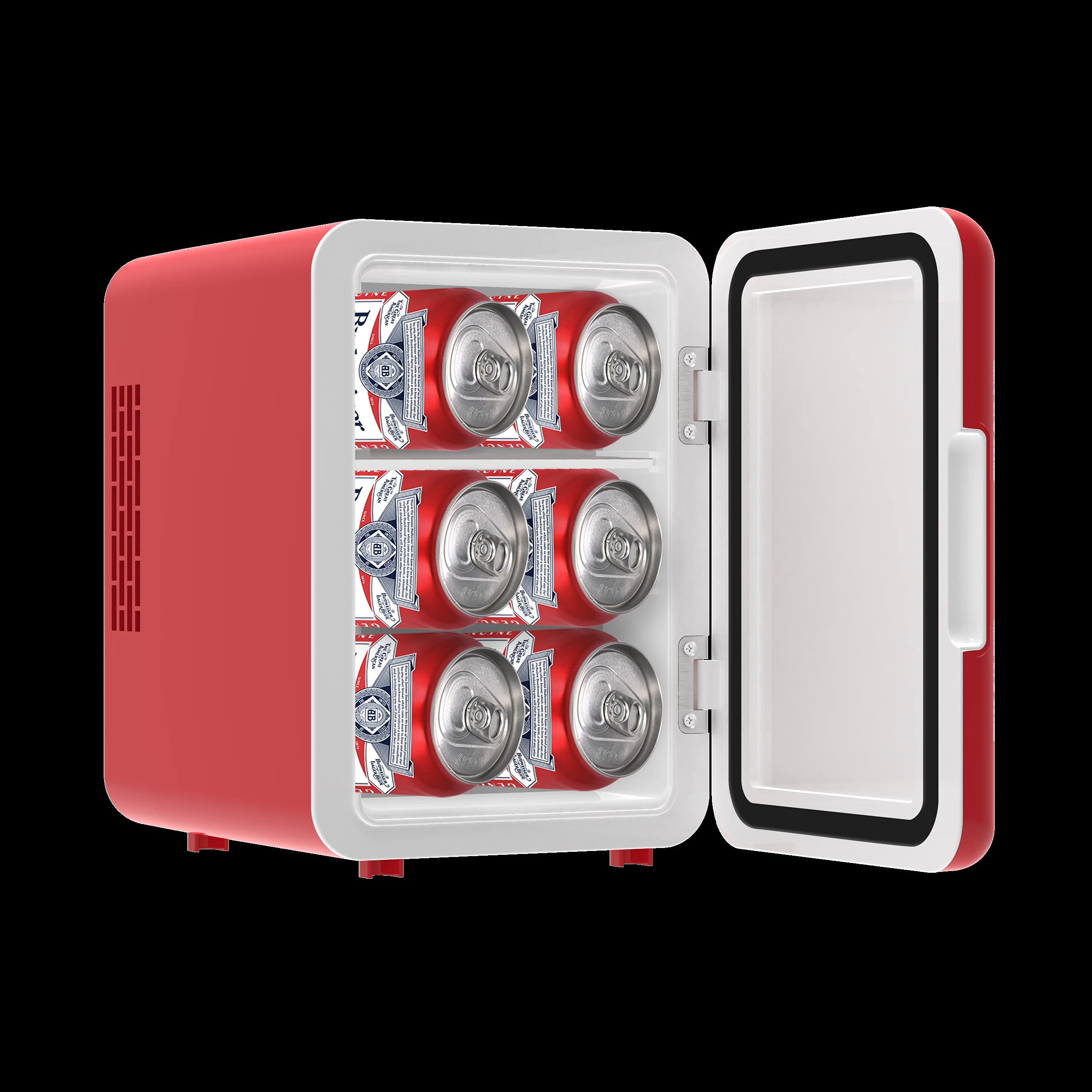 CURTIS Budweiser MIS135BUD, Mini Portable Compact Personal Fridge Cooler, 4 Liter Capacity Chills Six 12 oz Cans, 100% Freon-Free & Eco Friendly, RED
