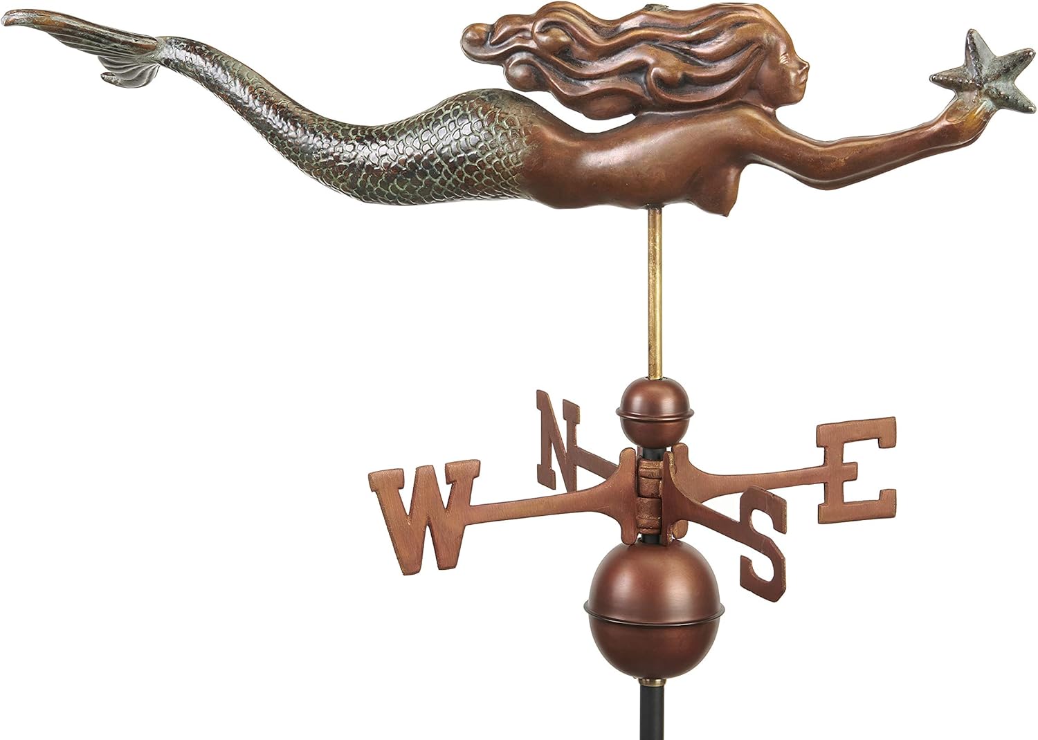 Weathervanes - Good Directions 966GRN Mermaid with Starfish Weathervane, Pure Copper Hand Finished Multi-Color Patina