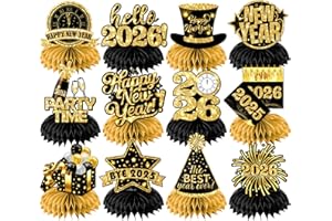 HAKOTI 9Pcs New Years Decorations 2026 Honeycomb Centerpieces, Black and Gold New Years Centerpieces for Tables New Years Eve Table Decorations for 2026 New Years Eve Party Supplies