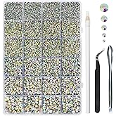 Hotfix Rhinestones Multi Sizes Kit, 14400 pcs Heat Fix Rhinestone for Bedazzling Clothes Crafts Mixed 5 Sizes with Wax Pencil, Tweezers and Spoon, SS6-SS30, Clear AB