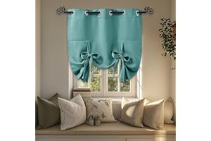 PONY DANCE Blackout Shades Bathroom Curtain - Tie Up Curtain Roman Balloon Shade Small Window Curtain Covering for Cafe/Kitchen, 46 Wide by 63 Inches Long, Sea Teal