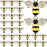 Hicarer 50 Pcs Bee Charms for Crafts, Bee Pendants, Enamel Alloy Honeybee Rhinestone Embellishments, Self Adhesive Painted Decorations for Jewelry Making Handmade DIY