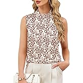 Funlingo Womens Satin Tank Tops Summer Sleeveless Mock Neck Dressy Blouses Pleated Work Shirts Business Casual Outfit