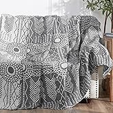 JINCHAN Boho 100% Cotton Muslin Blanket 3-Layer Twin Size Geometric Lightweight Reversible Soft Cozy Throw for Couch Sofa Bed All Season Coverlet Ideal Gift Bedroom Living Room Decor Grey 60x80 Inches