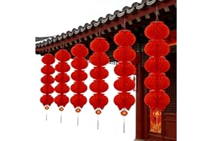 KYMY 2026 Chinese & Vietnamese New Year Red Lanterns, 6pcs Spring Festival Lunar New Year Decorative Long Lanterns, Oriental 