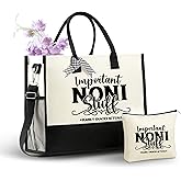 InnoBeta Noni Gifts Canvas Tote Bag for Grandma, Important Stuff Bag with Top Zipper Closure and Shoulder Strap for Birthday, Mother's Day, Christmas