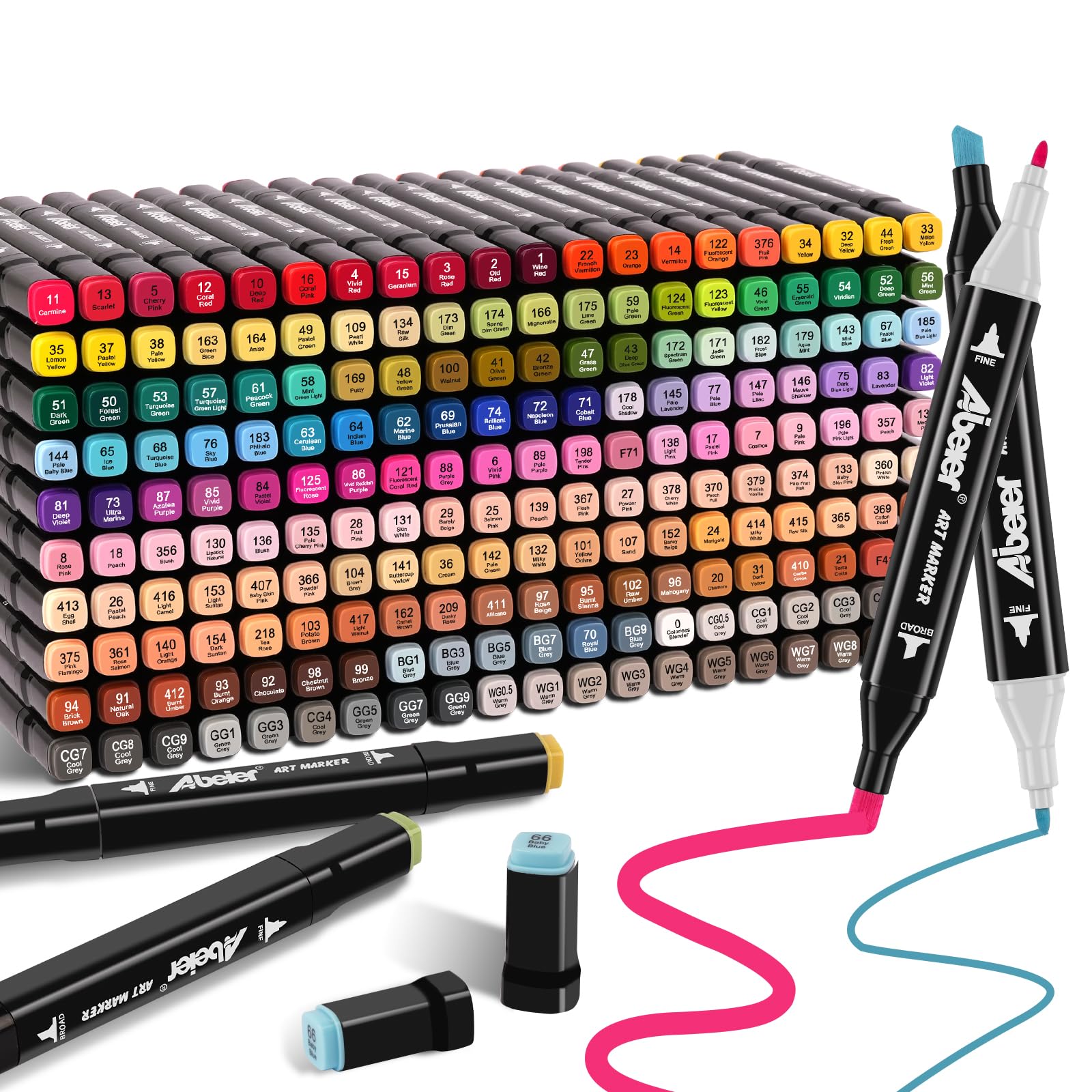 Photo 1 of 204 Alcohol Markers Set, Dual Tips Blender Art Markers for Drawing, Permanent Sketch Marker for Kids adult coloring, Alcohol Based, Adults Coloring and Artist Illustration.