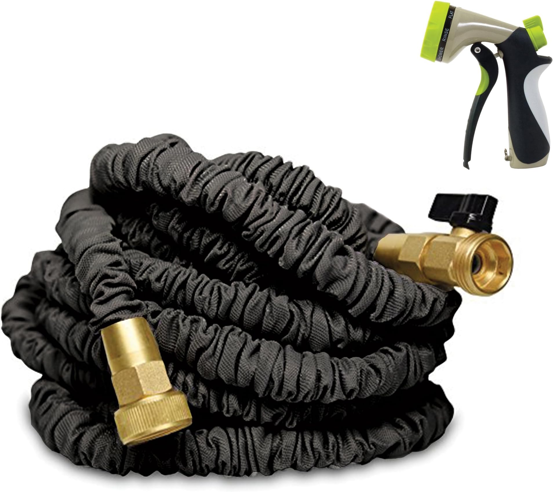 50 ft Expandable Garden Hose - Heavy Duty Expandable Hose - Triple Latex Core, 3/4 Brass Connectors, Extra Strength Fabric, Expanding Garden Hose with 8 Function Spray Nozzle - 1 Year Warranty