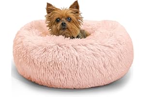 Best Friends by Sheri Original Calming Donut Dog and Cat Bed, Shag Faux Fur, Cotton Candy Pink, XS (18in x 18in) - Anxiety Relief for Pets Up to 10 lbs